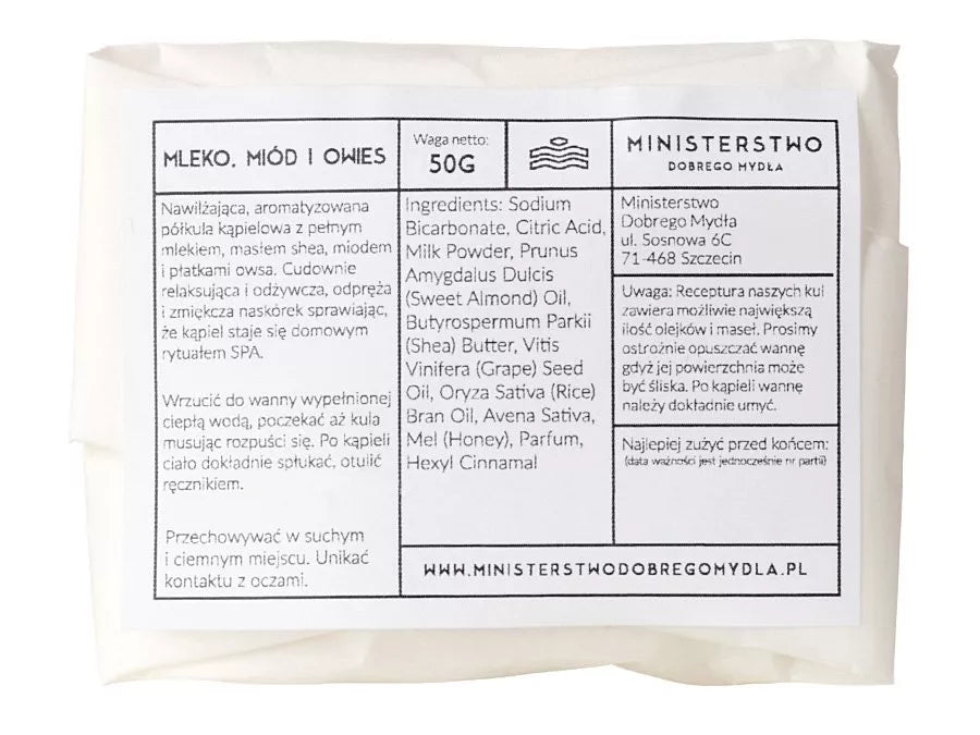 Ministerstwo Dobrego Mydła - Półkula do Kąpieli Mleko-Miód-Owies - 50g